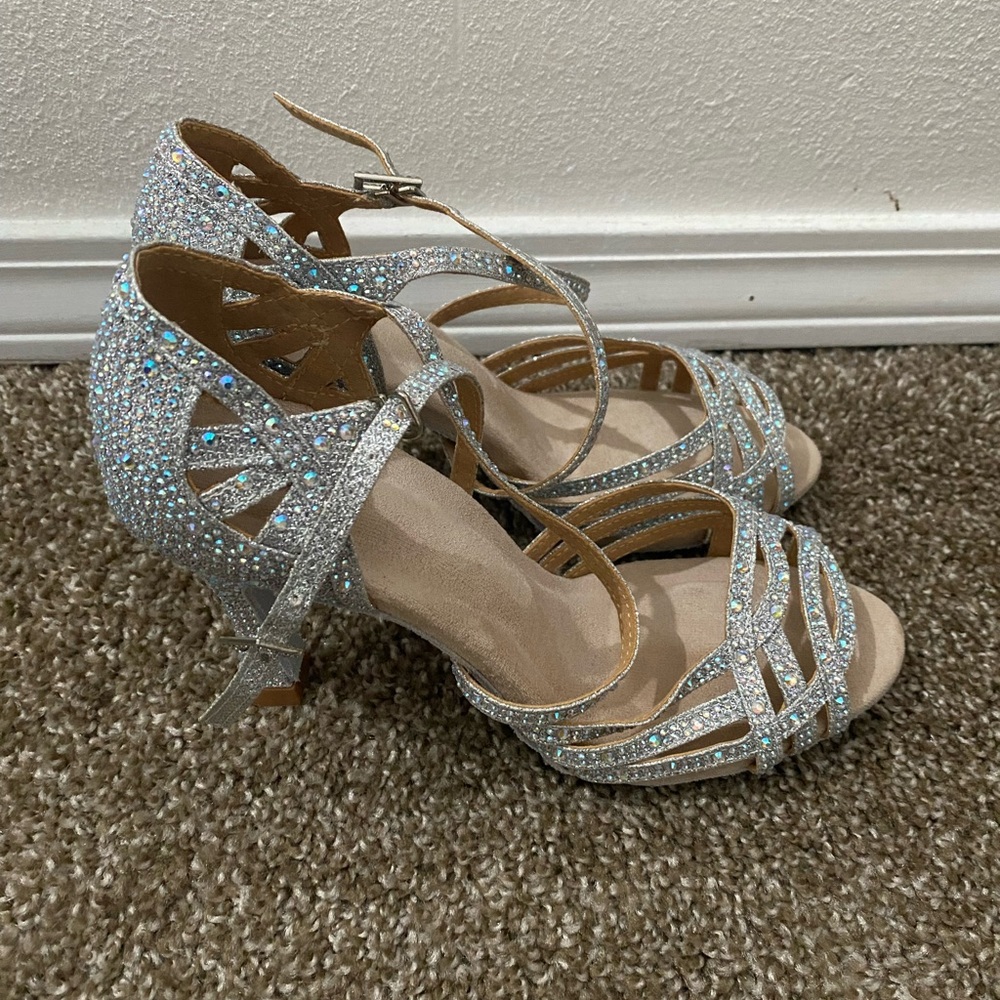 Elegant Silver Strappy Women's Heels